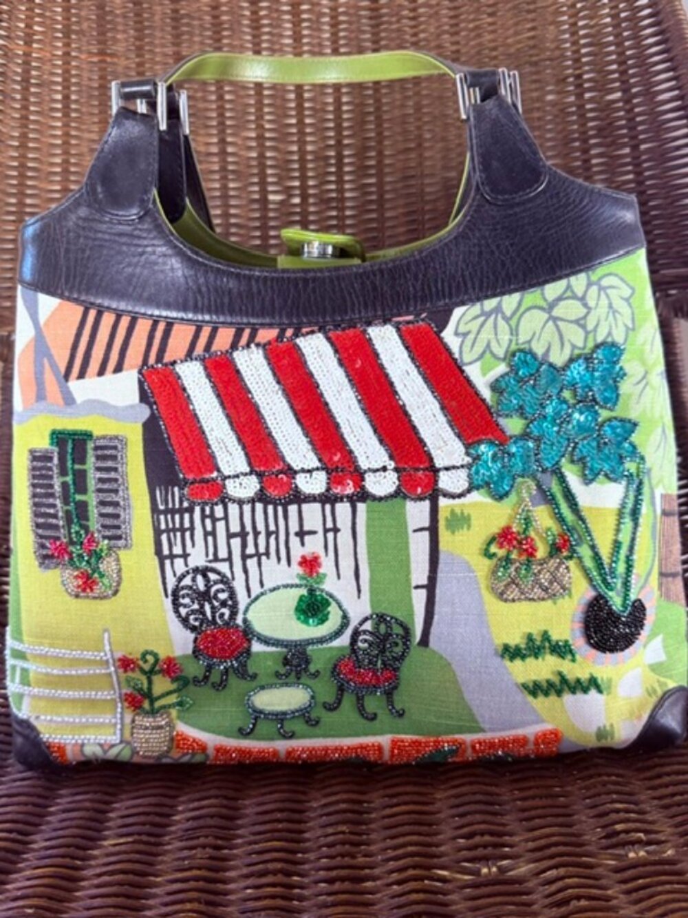 Isabella Fiore Handbag. Canvas & Leather. Perfect Summer Bag.